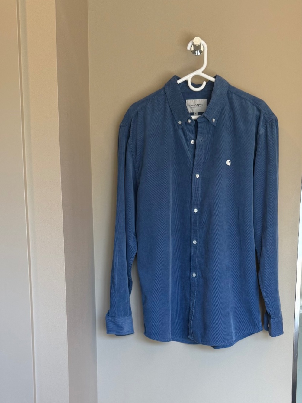 Carhartt WIP Madison Fine Cord Shirt Blue Corduroy Size XL